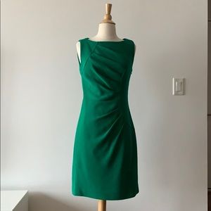 Green Pleated Wool Sheath Dress